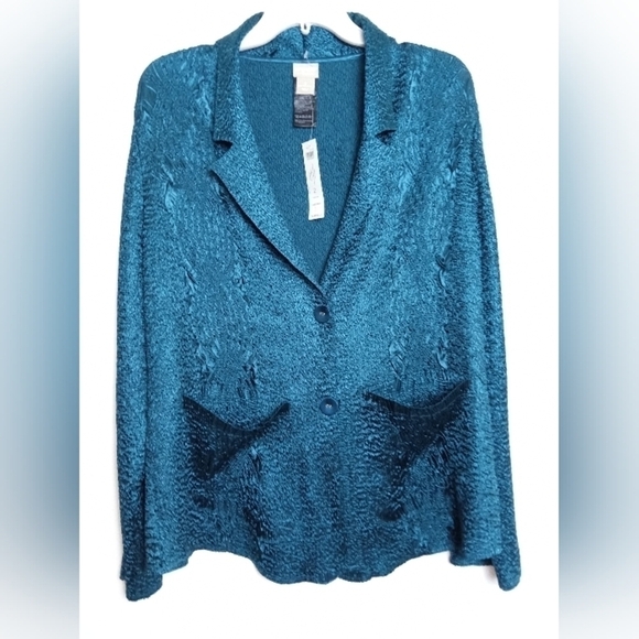 NWT Chico's Traverlers Emerald Green Button Up Cardigan/Blazer size 2 or 12/14 - Picture 1 of 9